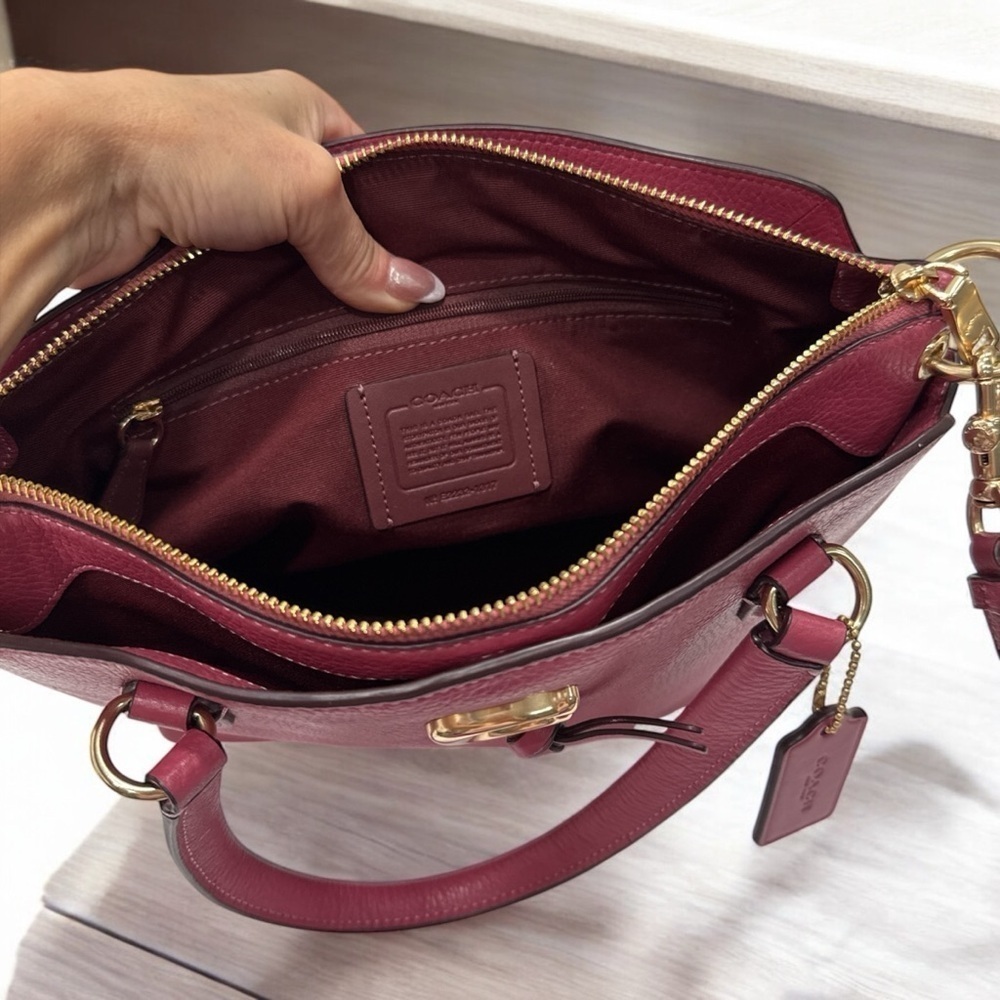 Coach Remi Satchel Pink Pebbled Leather Zipper Closure Shoulder Bag - Picture 8 of 13